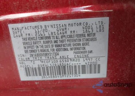 2021 Nissan Sentra Sr Xtronic Cvt from USA, damaged, VIN 3N1AB8DV5MY217304